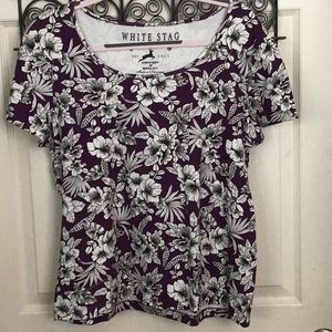 Floral scoopneck Tee White stag